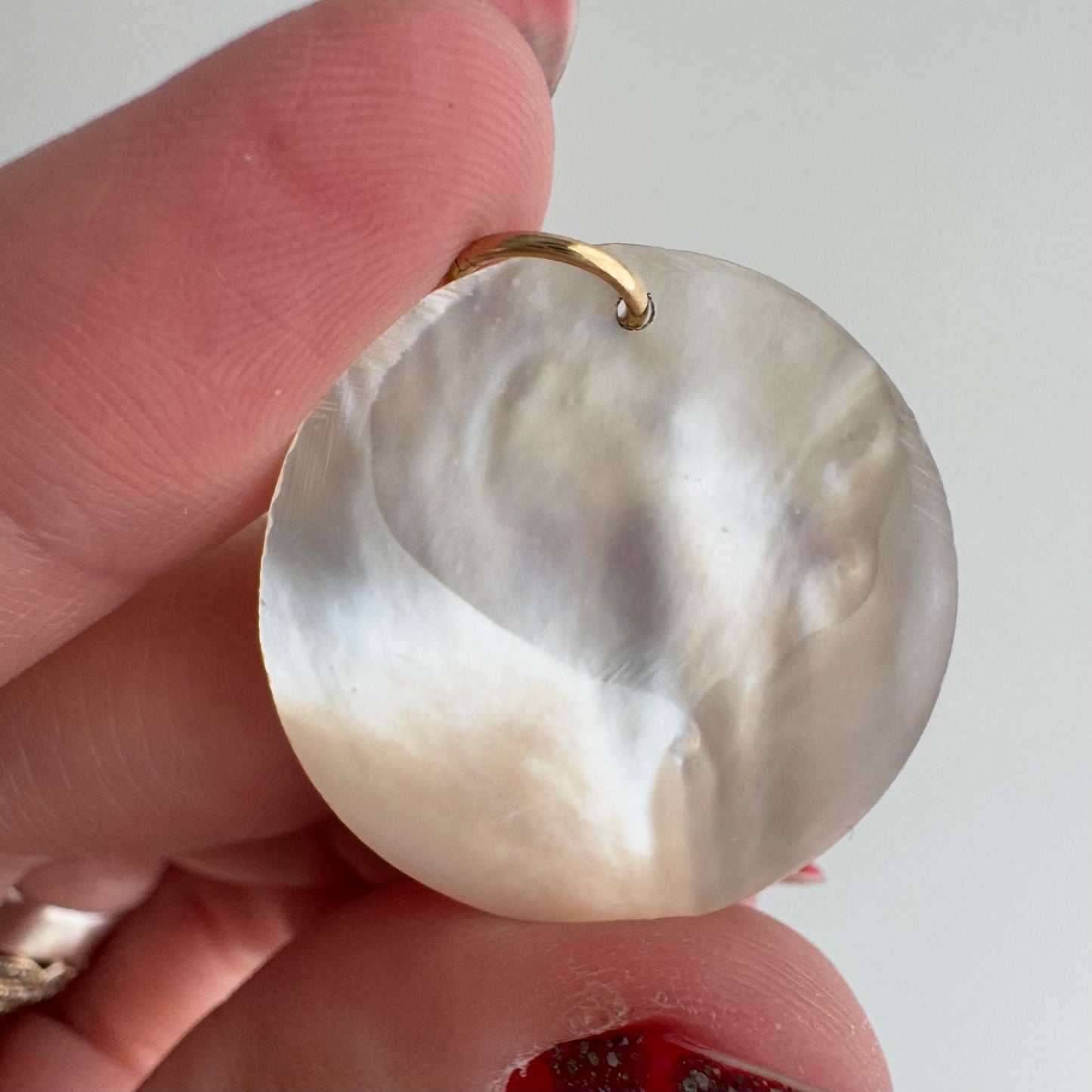 V I N T A G E // 1970s moon / carved mother of pearl moon + 14k bail / a pendant