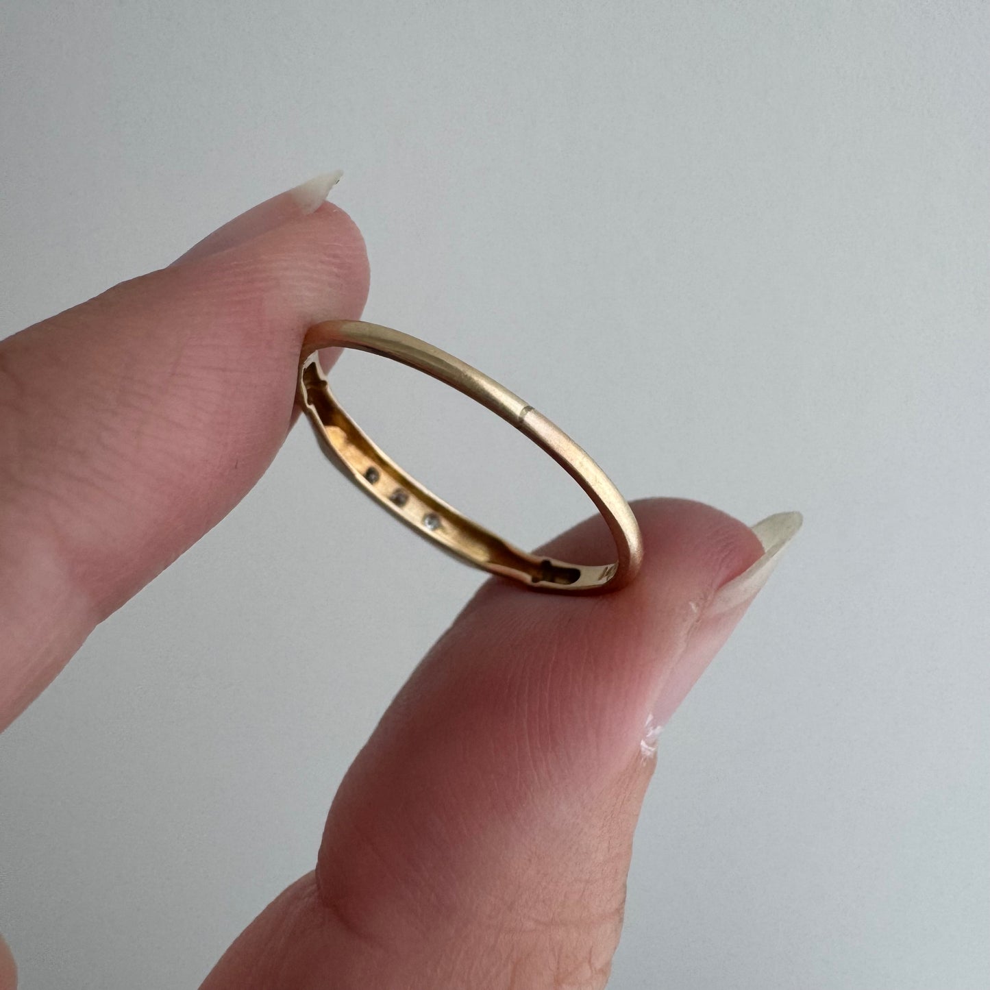 V I N T A G E // deco trilogy / art deco 14k yellow and white gold three diamond stacking band / size 6.75