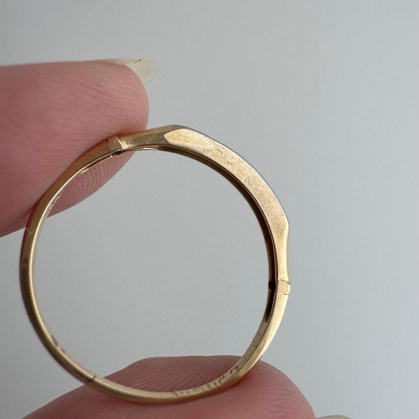 V I N T A G E // deco trilogy / art deco 14k yellow and white gold three diamond stacking band / size 6.75