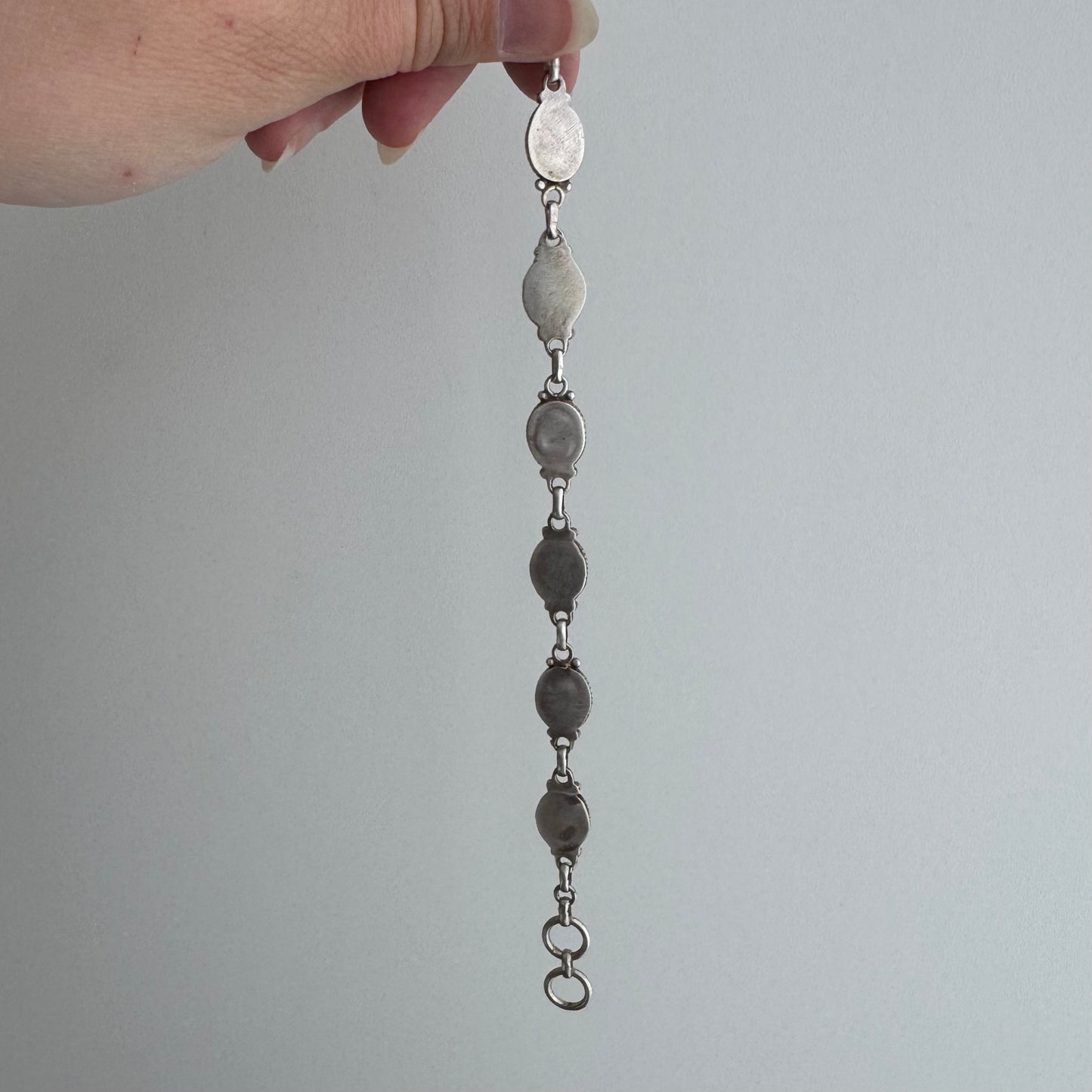 V I N T A G E // moonstone magic / sterling silver blue moonstoon link bracelet / 7" to 7.5", 14.3g