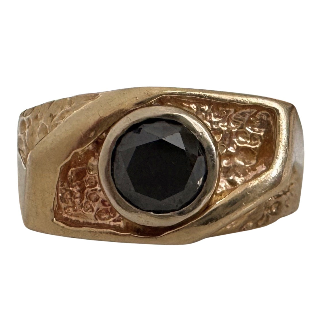 P R E - L O V E D // side eye / 14k and black diamond solitaire stacking shadowbox ring / size 8.25