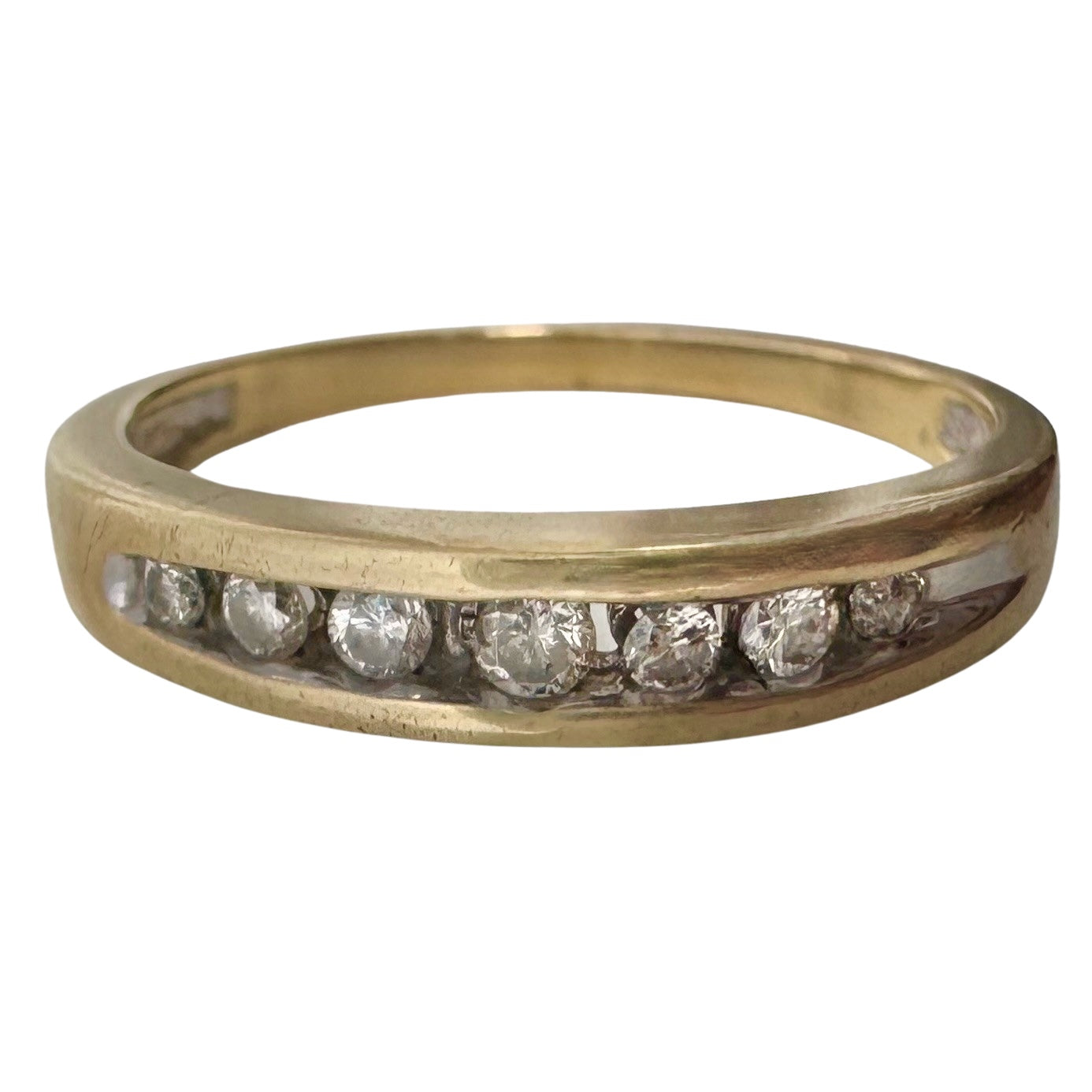 V I N T A G E // lucky seven / 10k yellow gold and channel set diamond half eternity band / size 6.75