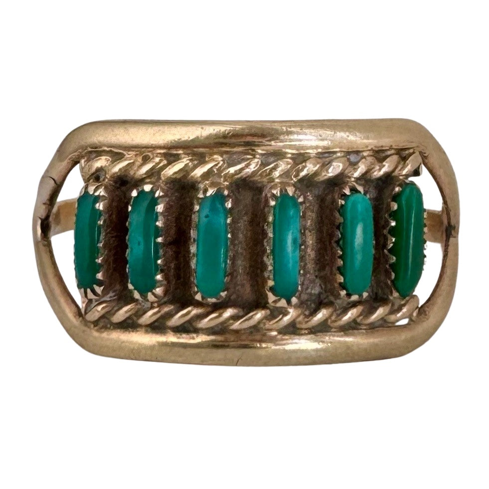 V I N T A G E // petite point perfection / 14k and turquoise Zuni ring by Butch Hattie / size 7.5