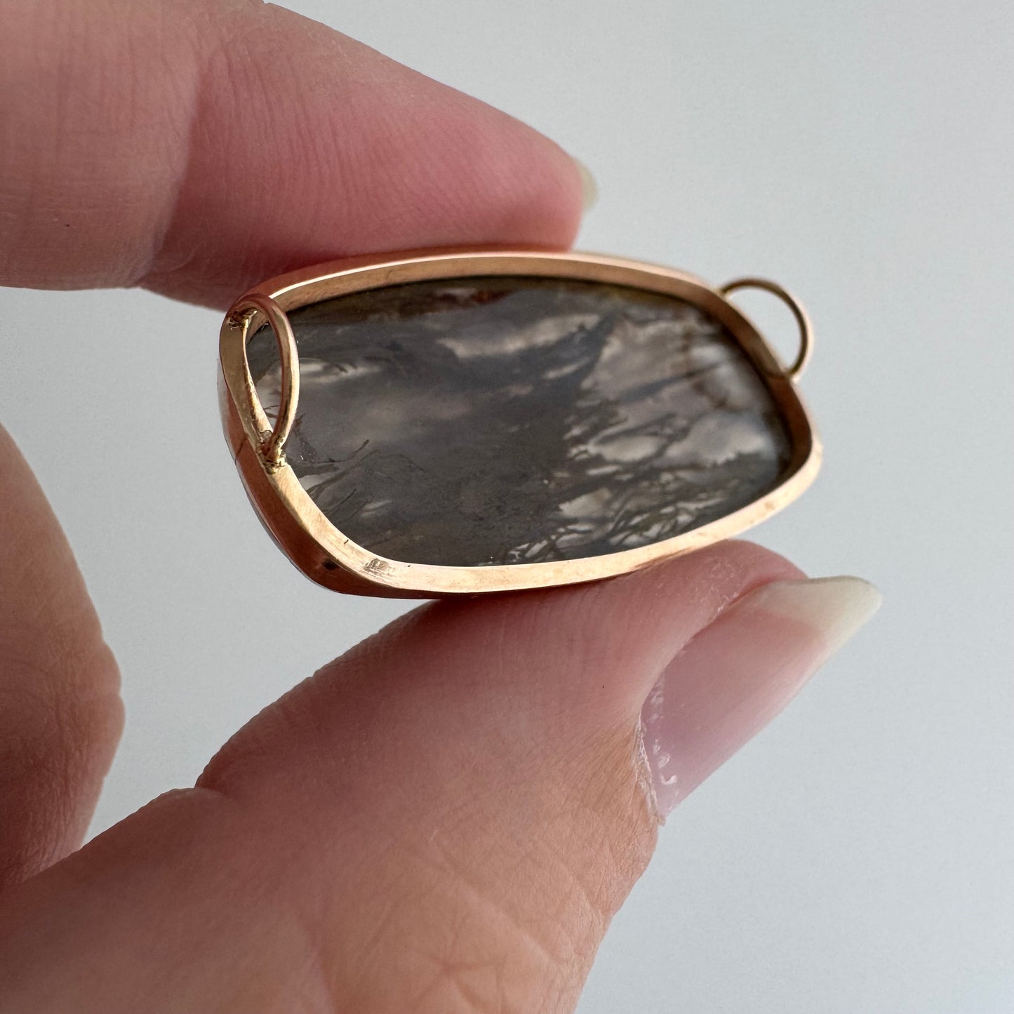 reimagined A N T I Q U E // stone or sea / 10k and agate east west pendant / a brooch conversion