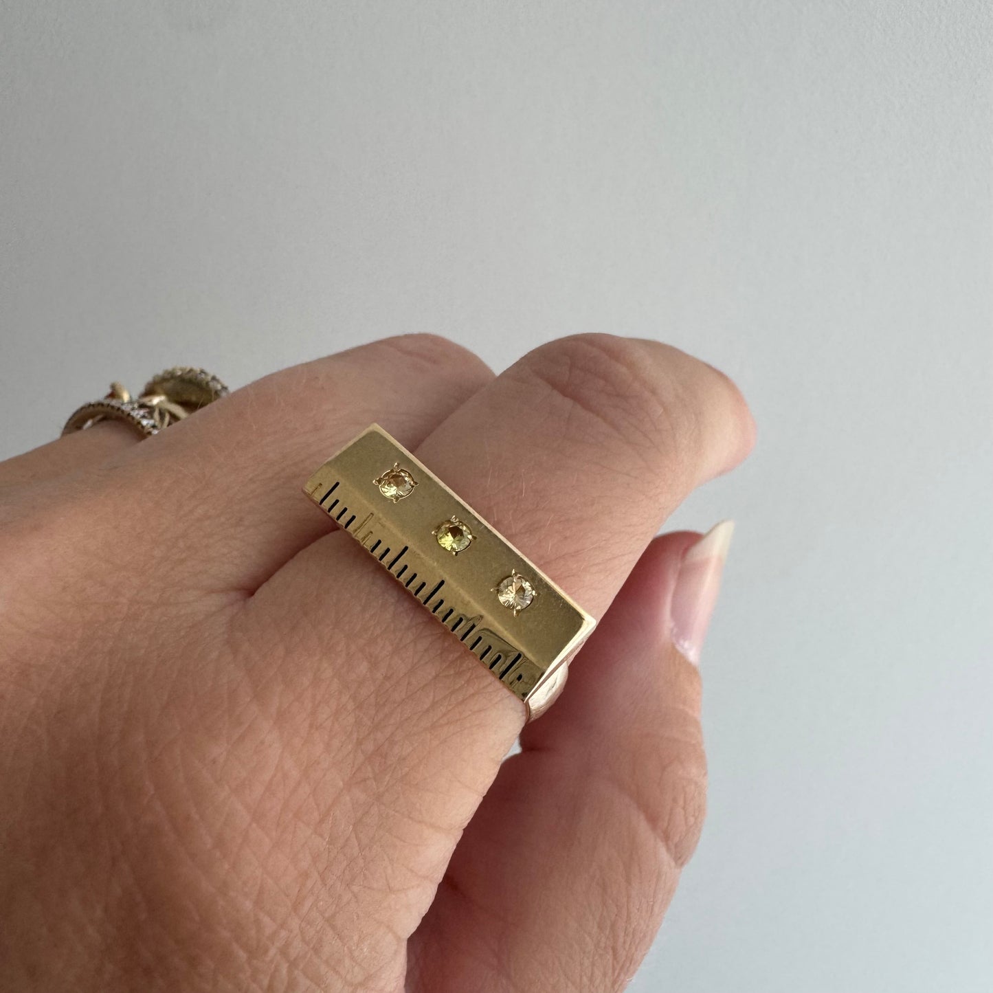 reimagined V I N T A G E // golden ruler / 10k and topaz ruler stackable ring / size 7.75+