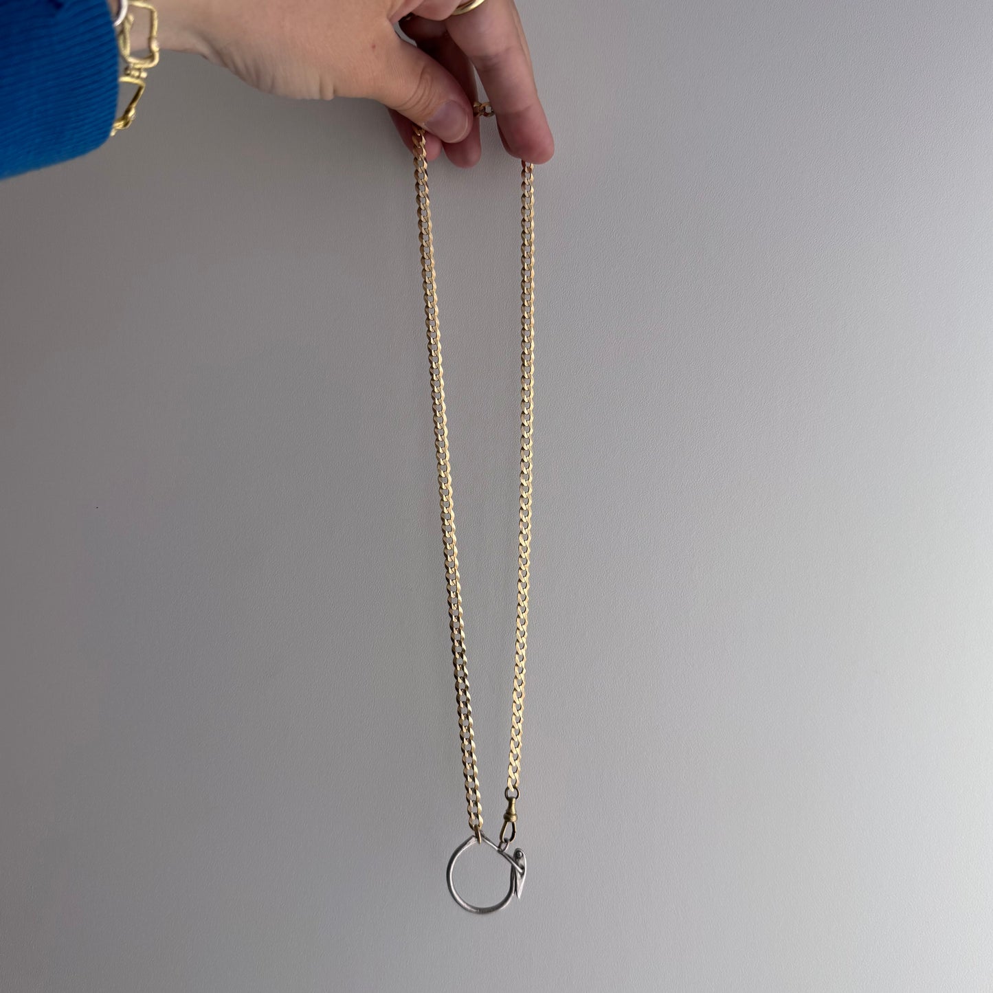 reimagined V I N T A G E // connected possibilities / 10k yellow gold flat curb chain with 10k dog clip and 925 carabiner charm holder / ~19.75"