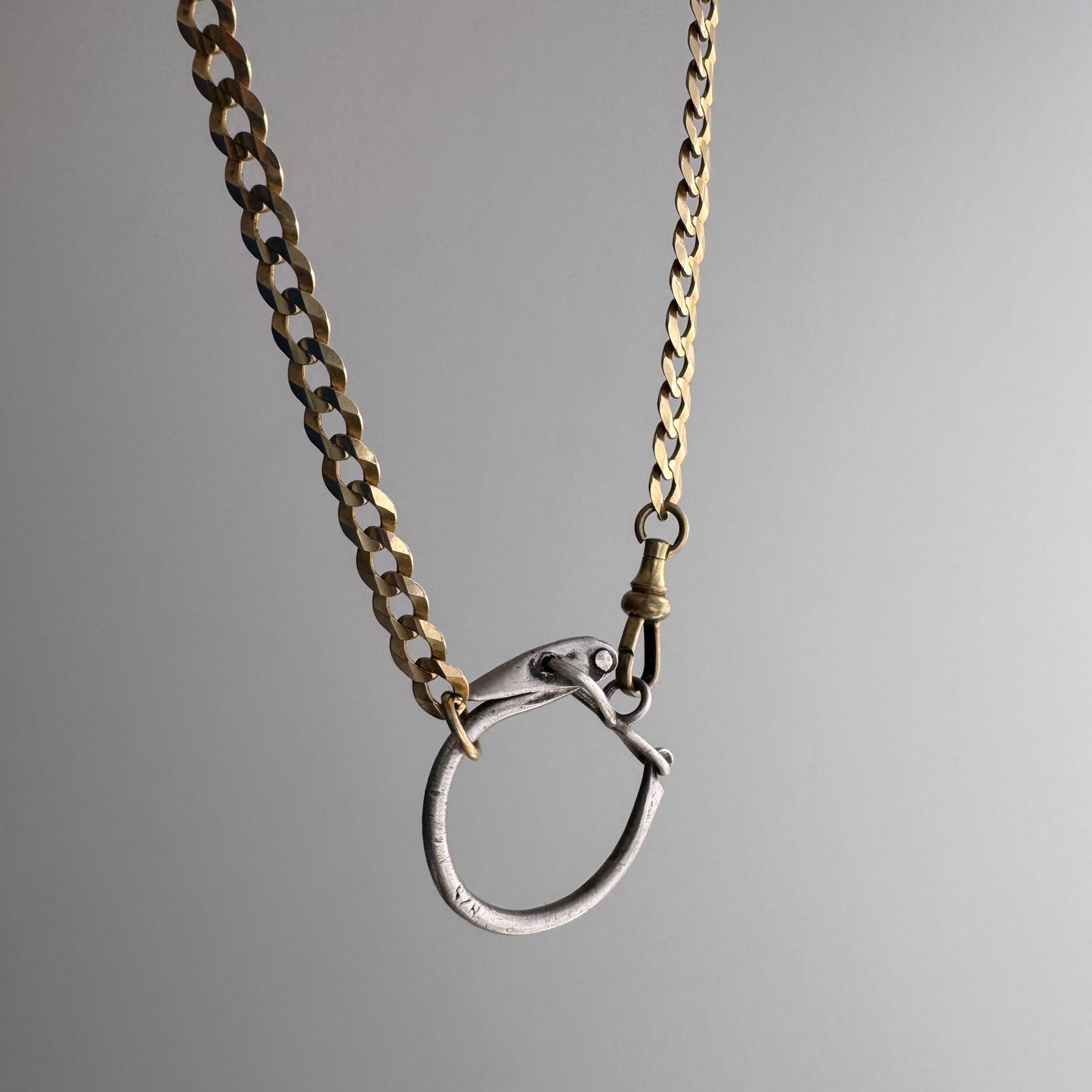 reimagined V I N T A G E // connected possibilities / 10k yellow gold flat curb chain with 10k dog clip and 925 carabiner charm holder / ~19.75"