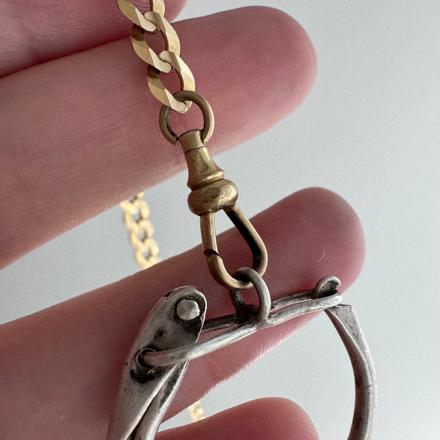 reimagined V I N T A G E // connected possibilities / 10k yellow gold flat curb chain with 10k dog clip and 925 carabiner charm holder / ~19.75"
