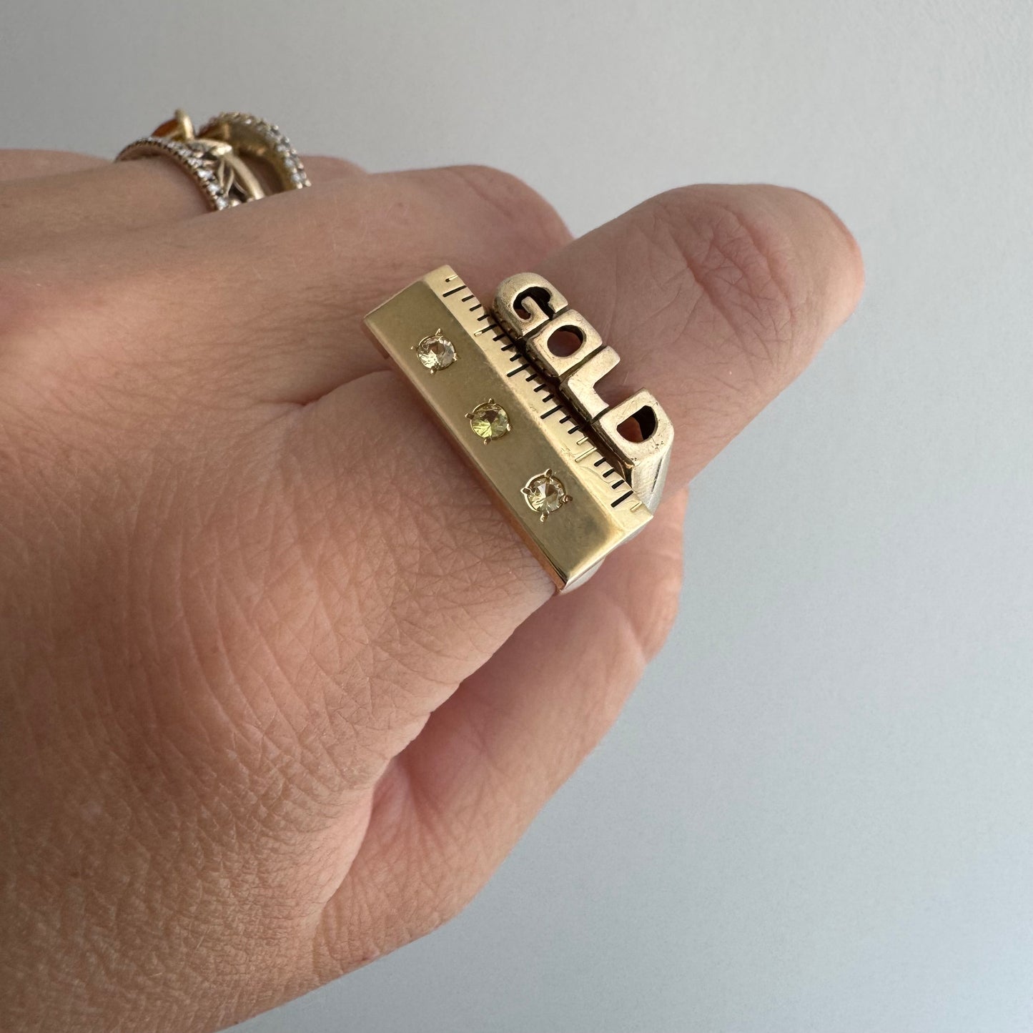 reimagined V I N T A G E // golden ruler / 10k and topaz ruler stackable ring / size 7.75+