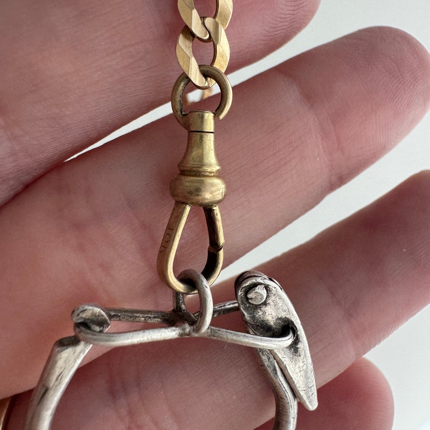 reimagined V I N T A G E // connected possibilities / 10k yellow gold flat curb chain with 10k dog clip and 925 carabiner charm holder / ~19.75"