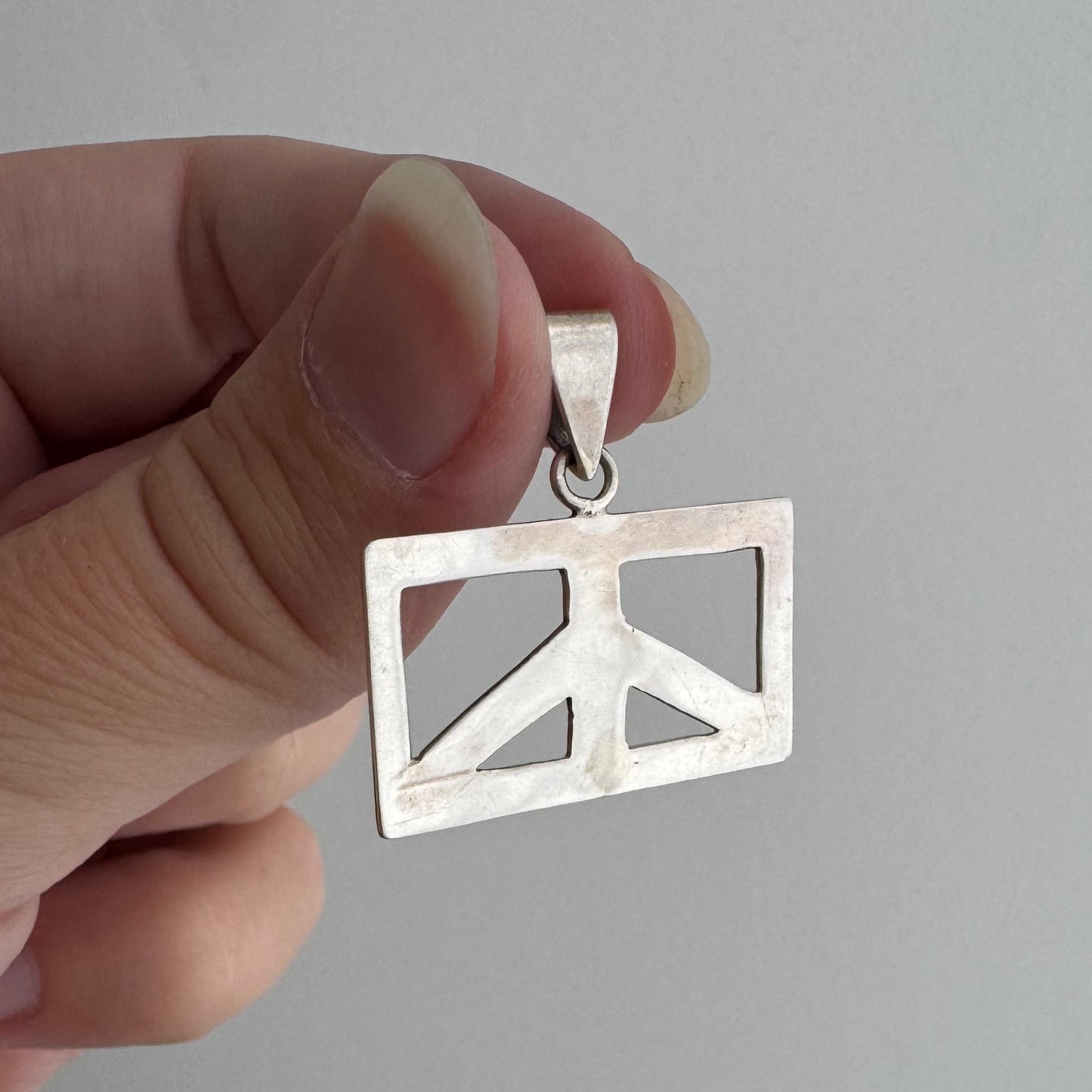 V I N T A G E // after justice / sterling silver rectangular peace sign / a pendant