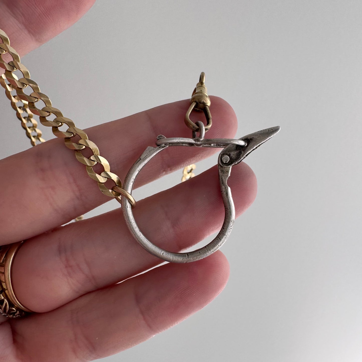 reimagined V I N T A G E // connected possibilities / 10k yellow gold flat curb chain with 10k dog clip and 925 carabiner charm holder / ~19.75"