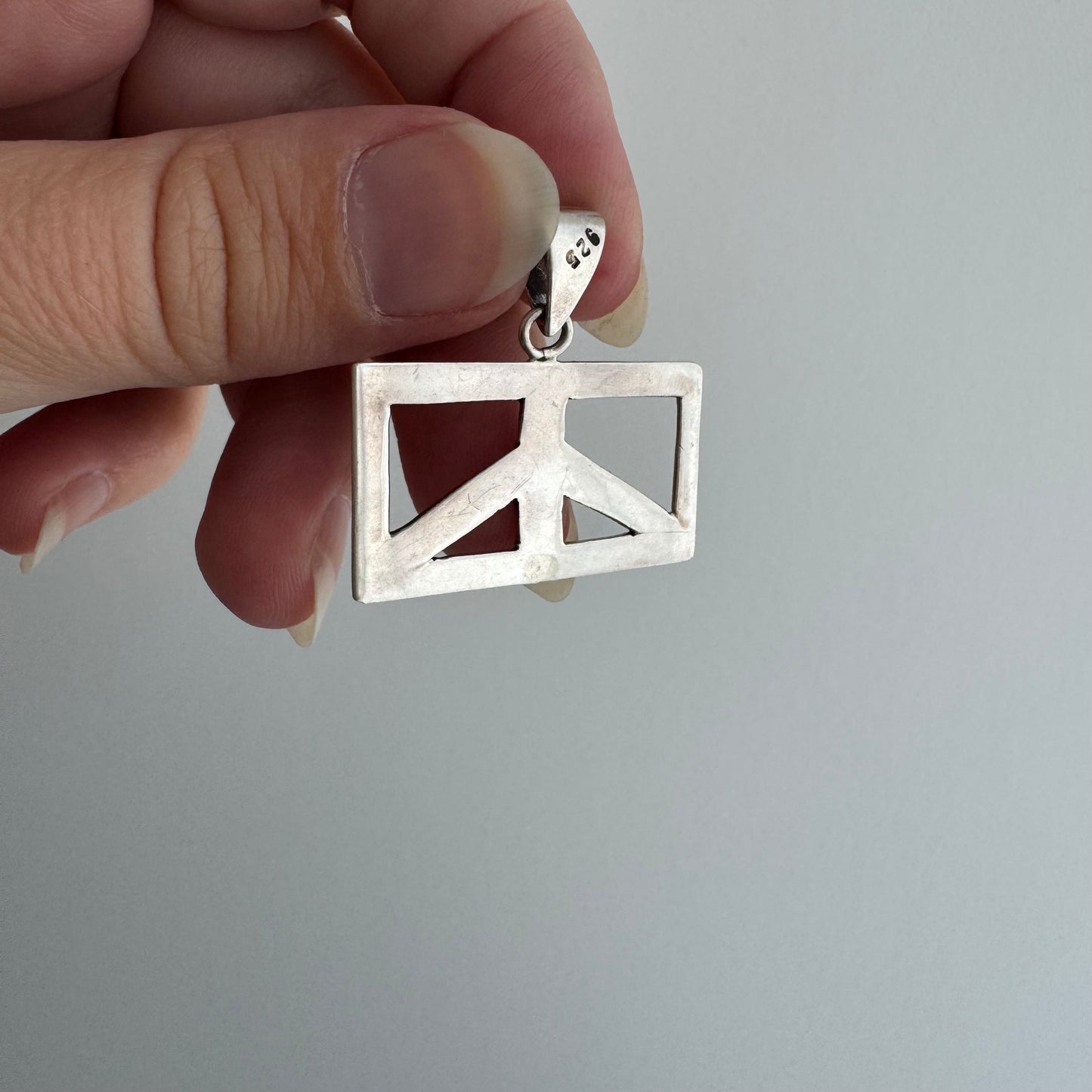 V I N T A G E // after justice / sterling silver rectangular peace sign / a pendant