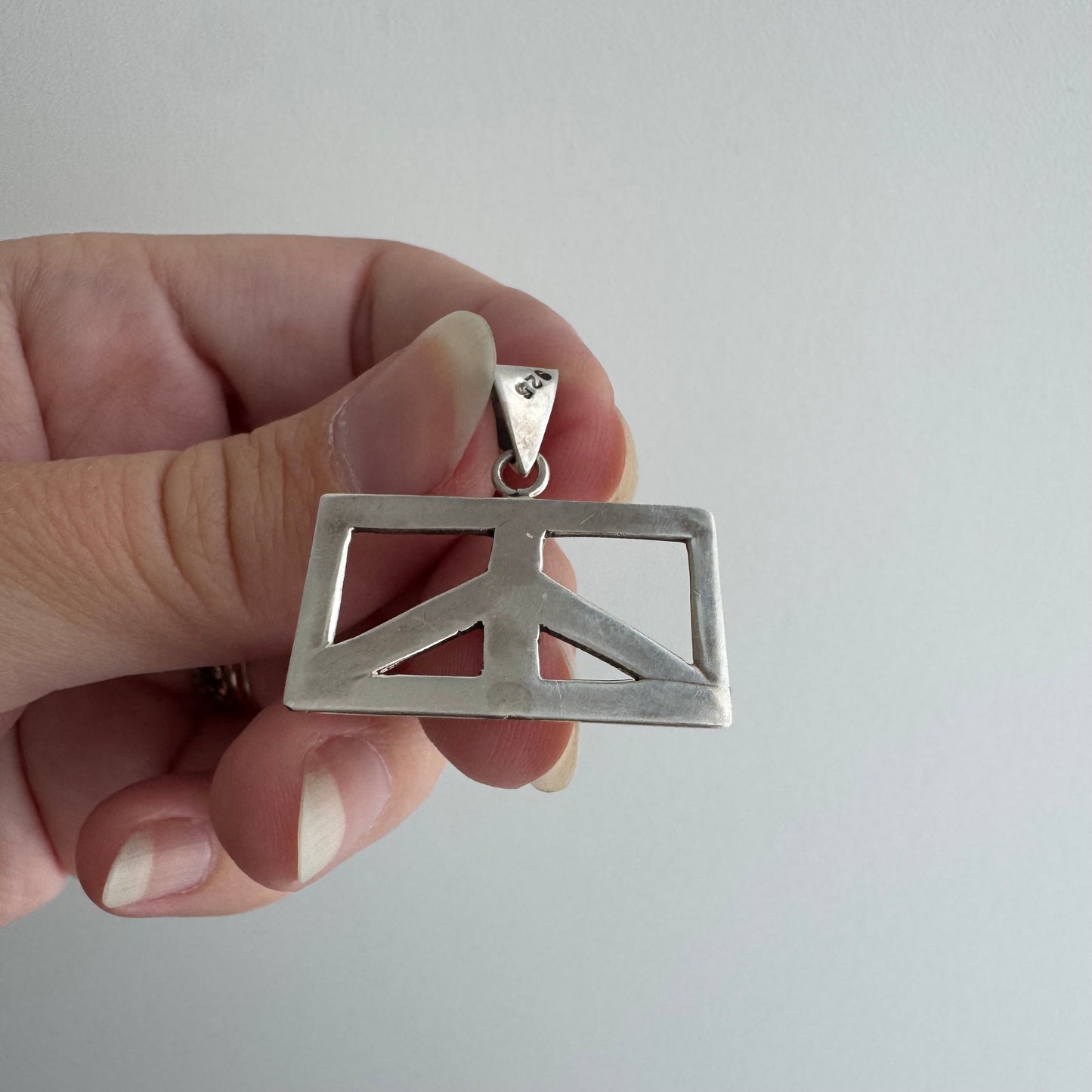 V I N T A G E // after justice / sterling silver rectangular peace sign / a pendant