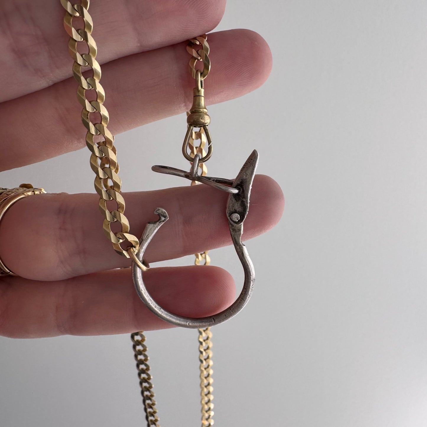 reimagined V I N T A G E // connected possibilities / 10k yellow gold flat curb chain with 10k dog clip and 925 carabiner charm holder / ~19.75"