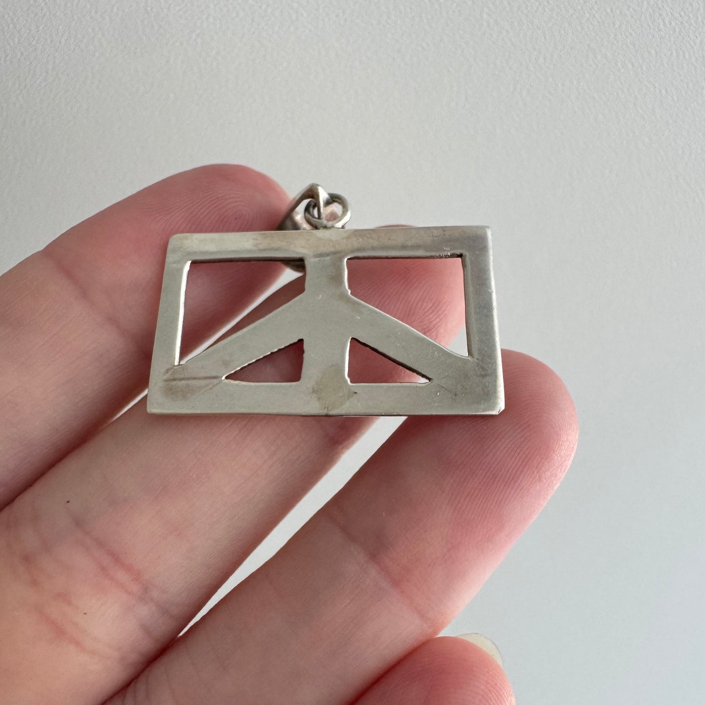 V I N T A G E // after justice / sterling silver rectangular peace sign / a pendant