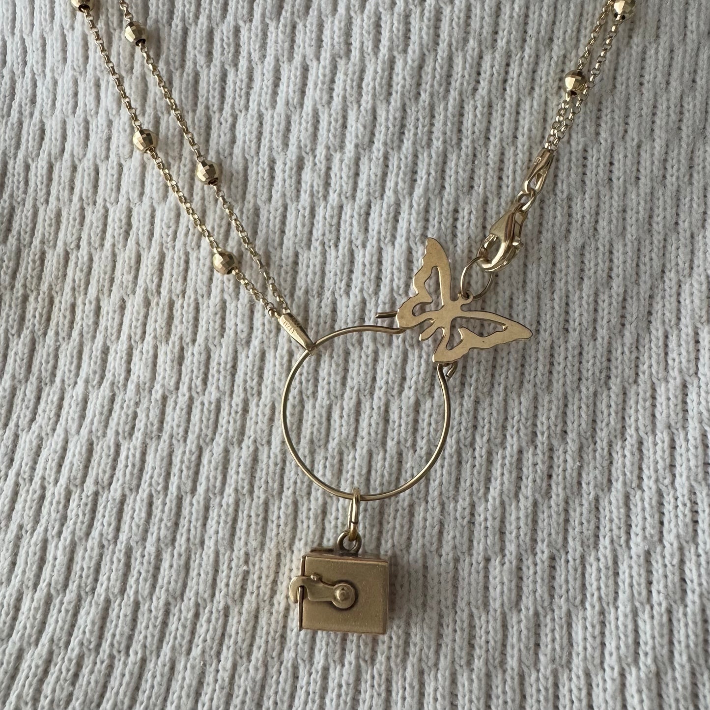 V I N T A G E // butterfly helper / 14k yellow gold charm holder connector / a charm holder