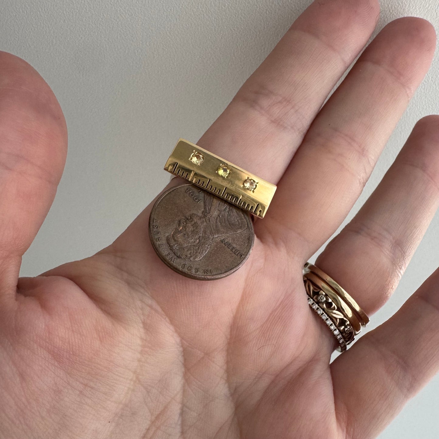 reimagined V I N T A G E // golden ruler / 10k and topaz ruler stackable ring / size 7.75+