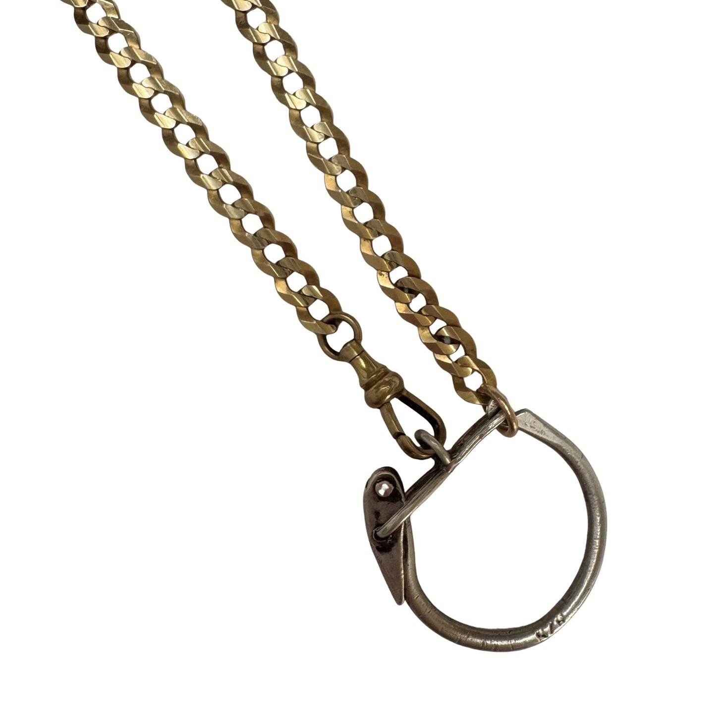 reimagined V I N T A G E // connected possibilities / 10k yellow gold flat curb chain with 10k dog clip and 925 carabiner charm holder / ~19.75"