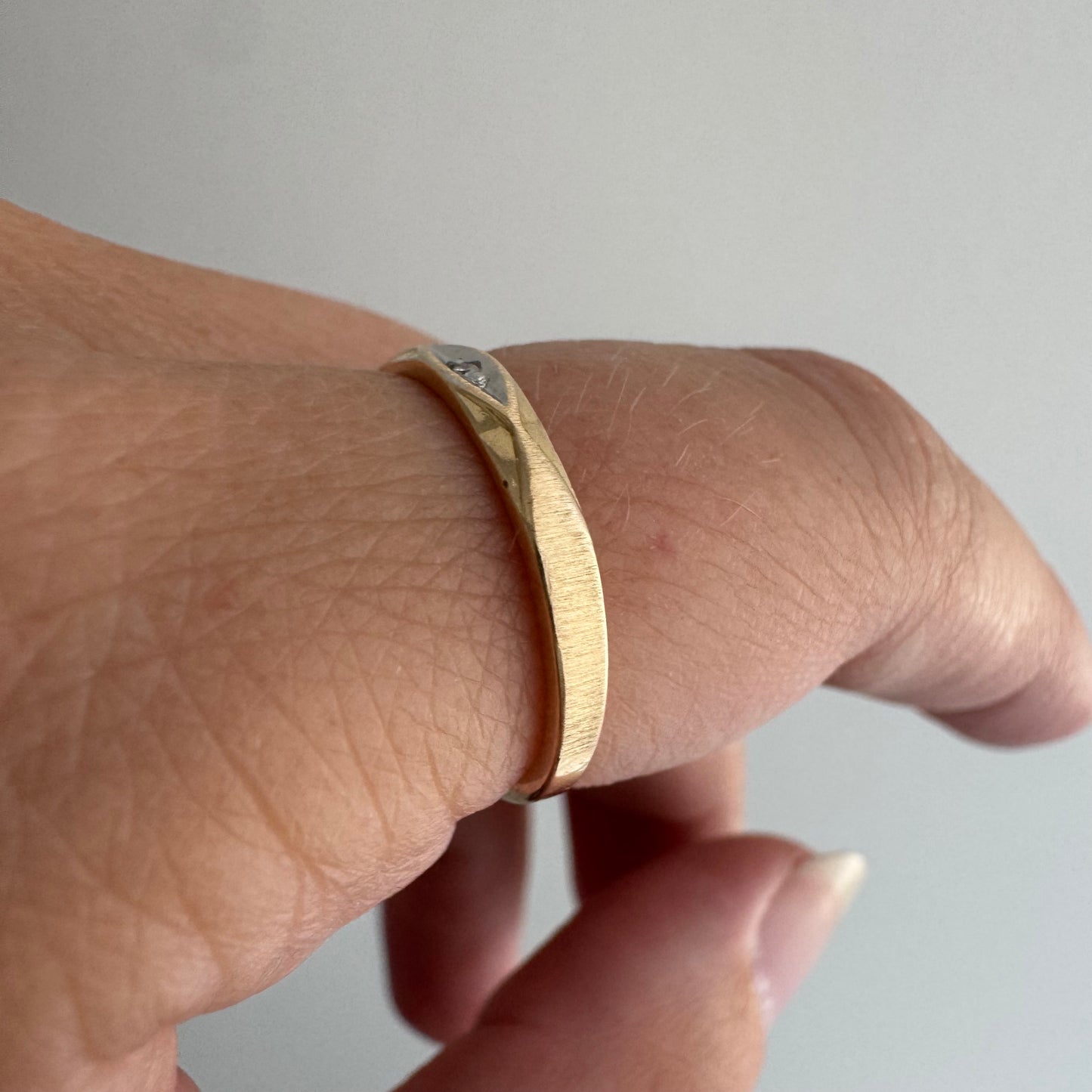 V I N T A G E // third eye / 14k yellow and white gold diamond solitaire band / size 5.75+