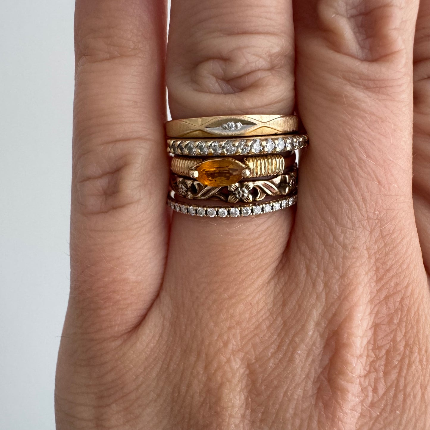 V I N T A G E // third eye / 14k yellow and white gold diamond solitaire band / size 5.75+