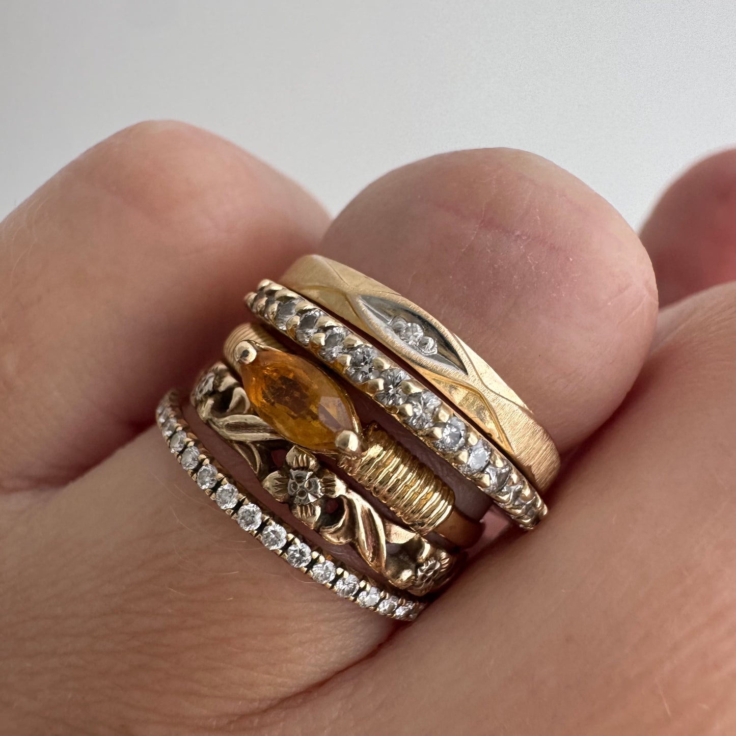 V I N T A G E // third eye / 14k yellow and white gold diamond solitaire band / size 5.75+