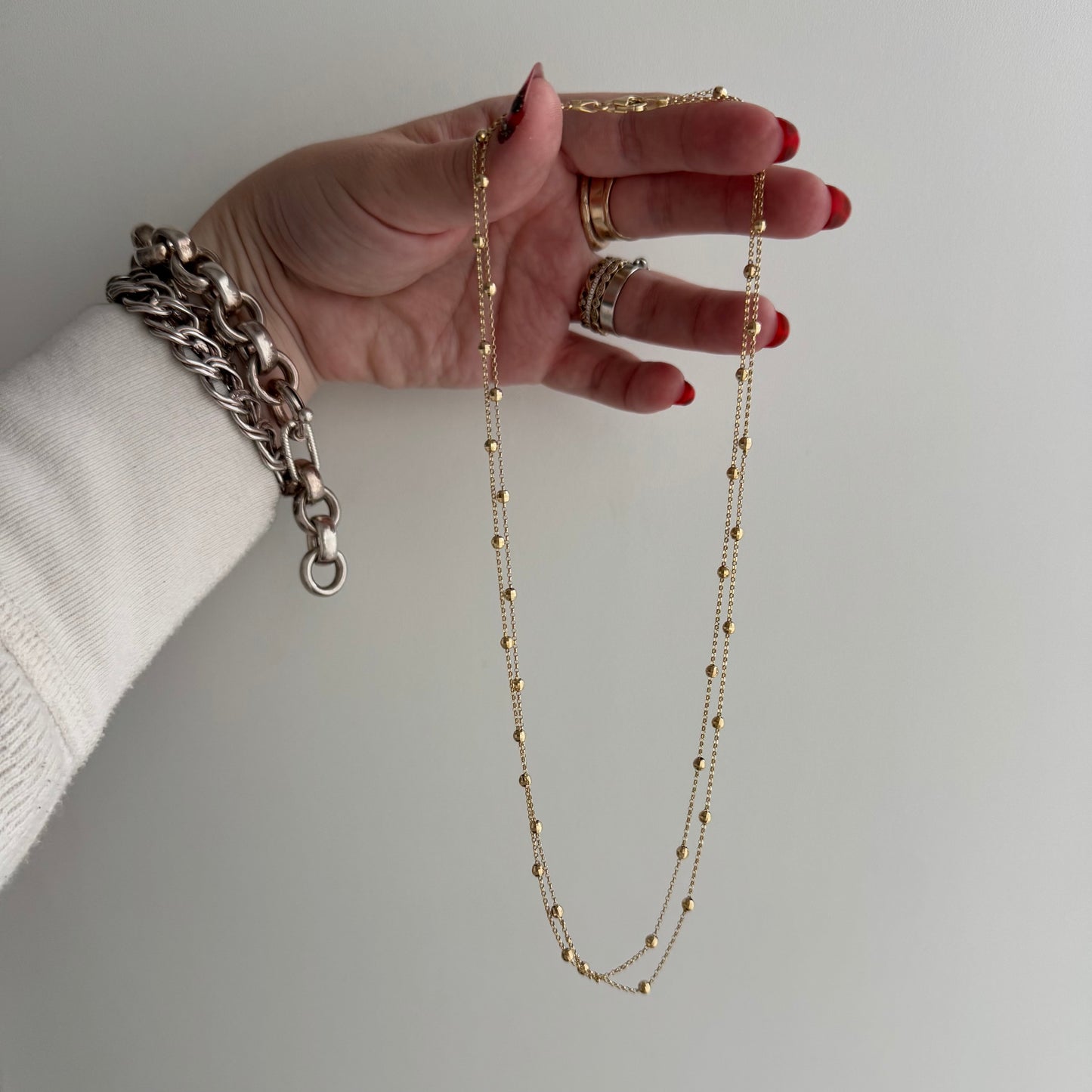 V I N T A G E // dainty disco / double stranded disco ball bead and rolo station chain / 17.75", 5.9g