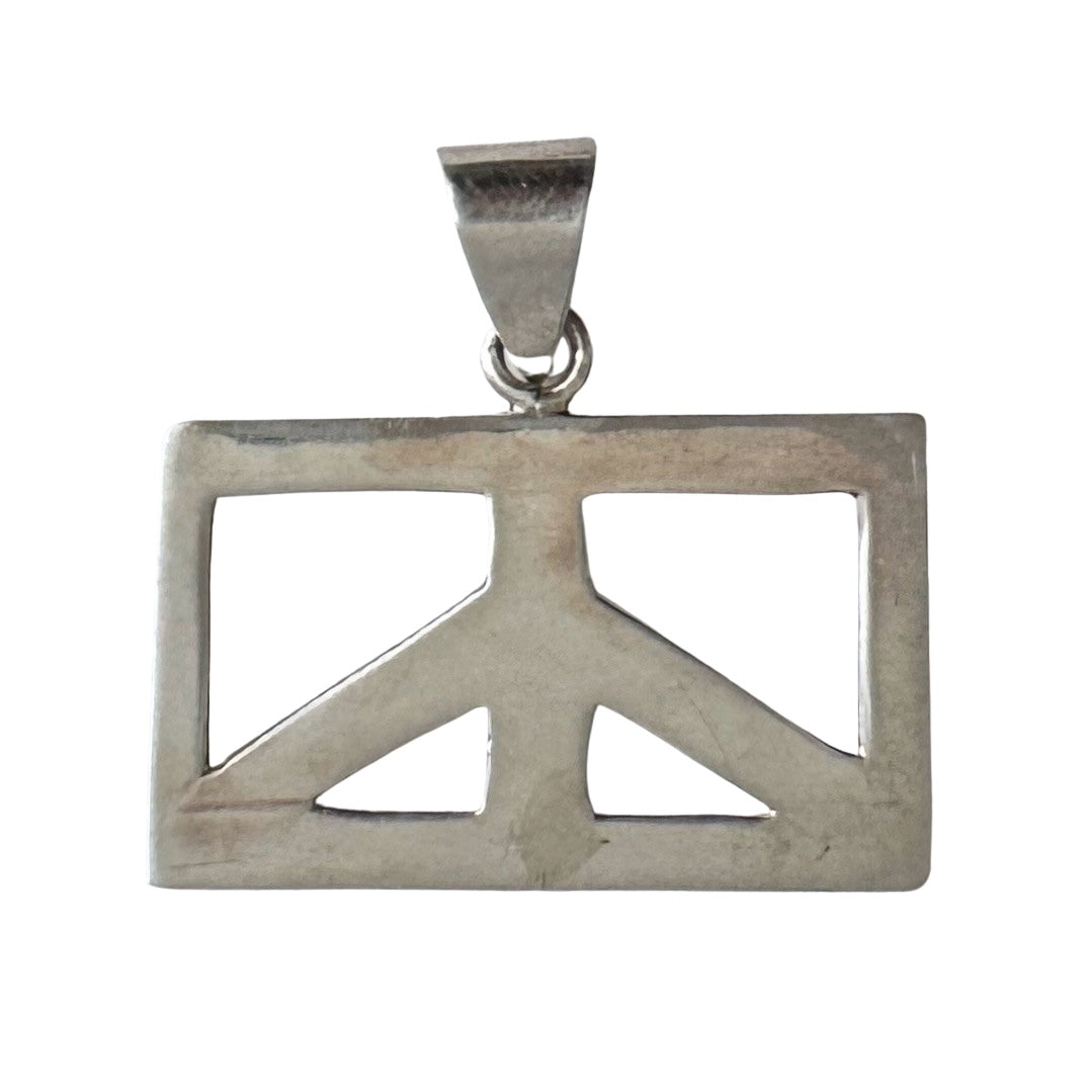 V I N T A G E // after justice / sterling silver rectangular peace sign / a pendant