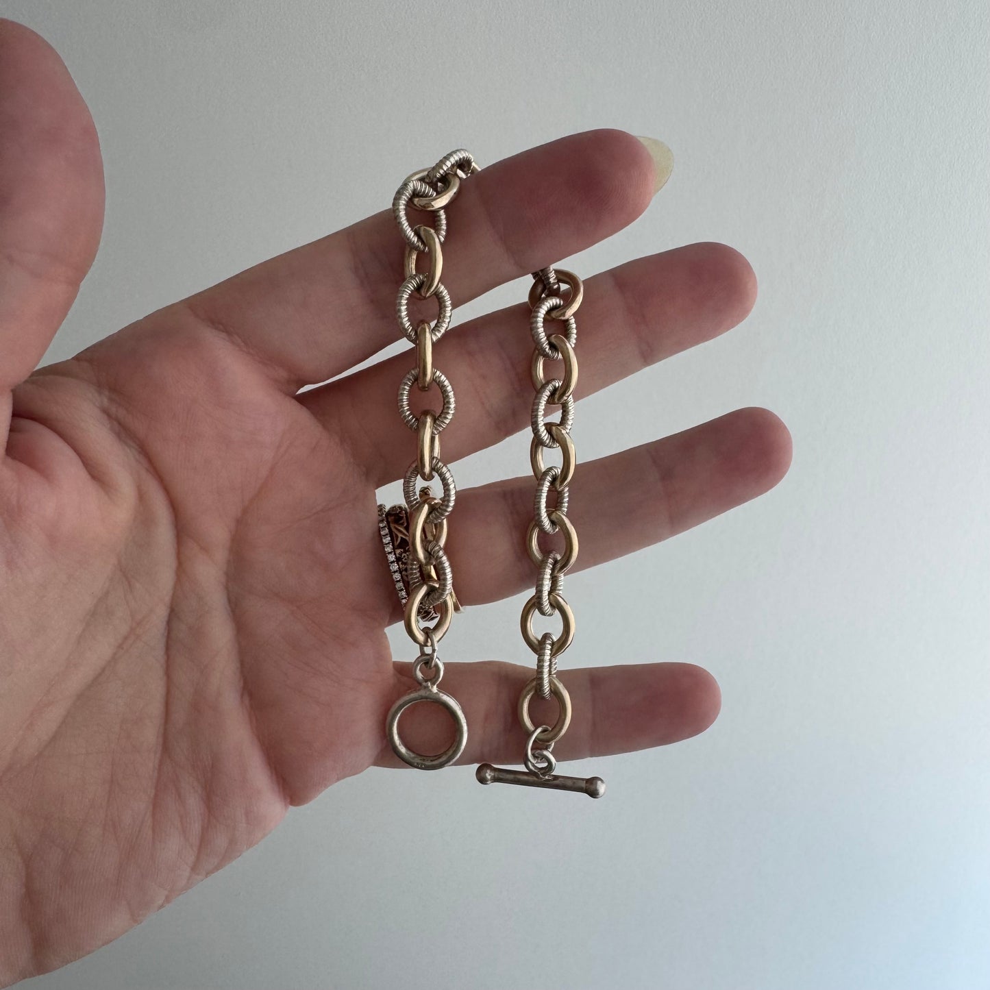 V I N T A G E // two tone cable / sterling silver cable chain link toggle bracelet / 7.25", 16.7g