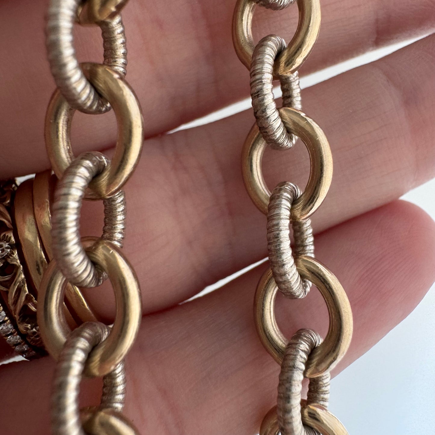 V I N T A G E // two tone cable / sterling silver cable chain link toggle bracelet / 7.25", 16.7g