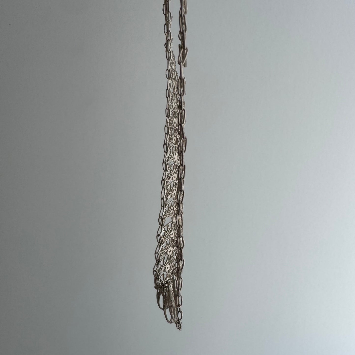 V I N T A G E // many many moons / sterling silver crescent moon filigree link flat chain necklace / 15", 18.8g