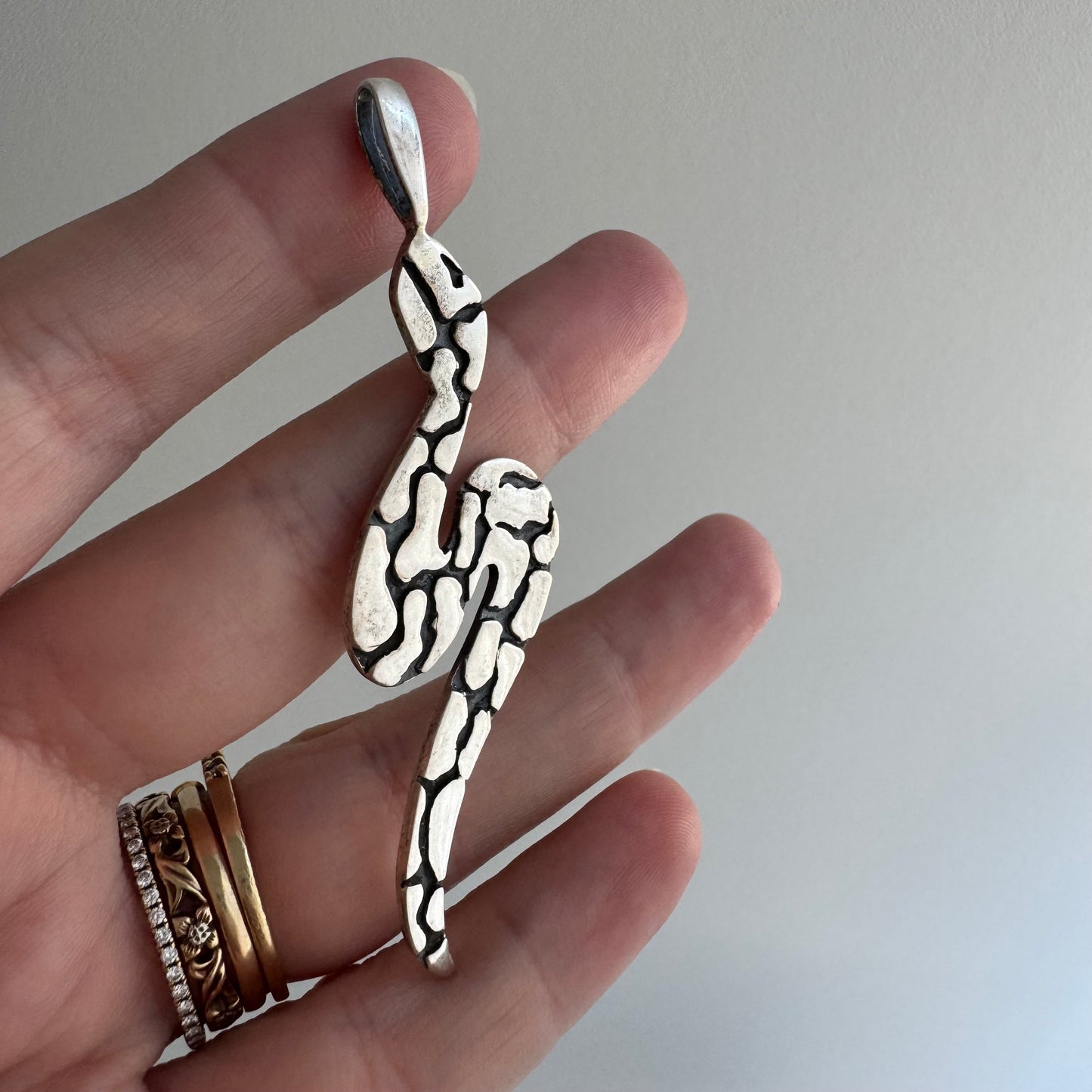 V I N T A G E / slithering topography / sterling silver snake / a pendant
