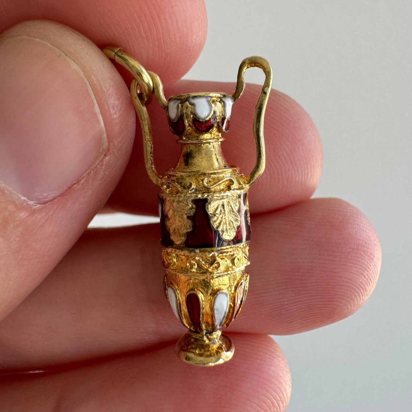 V I N T A G E // abundant amphora / 14k and enamel amphora vase urn / charm or pendant