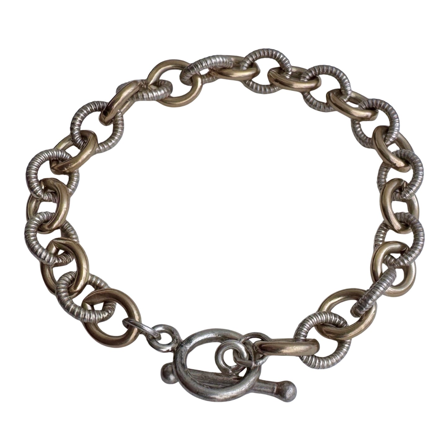 V I N T A G E // two tone cable / sterling silver cable chain link toggle bracelet / 7.25", 16.7g