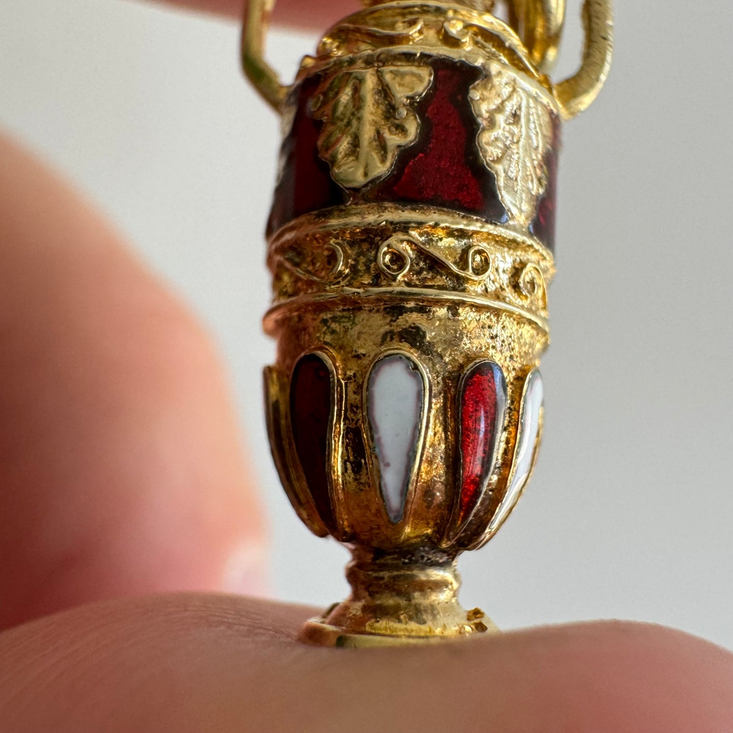 V I N T A G E // abundant amphora / 14k and enamel amphora vase urn / charm or pendant