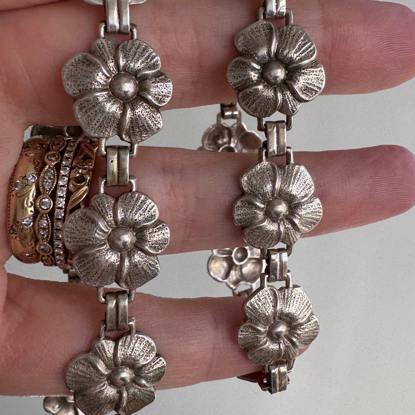 V I N T A G E // dynamic flowers / sterling silver pansy links / necklace and bracelet set / 34g