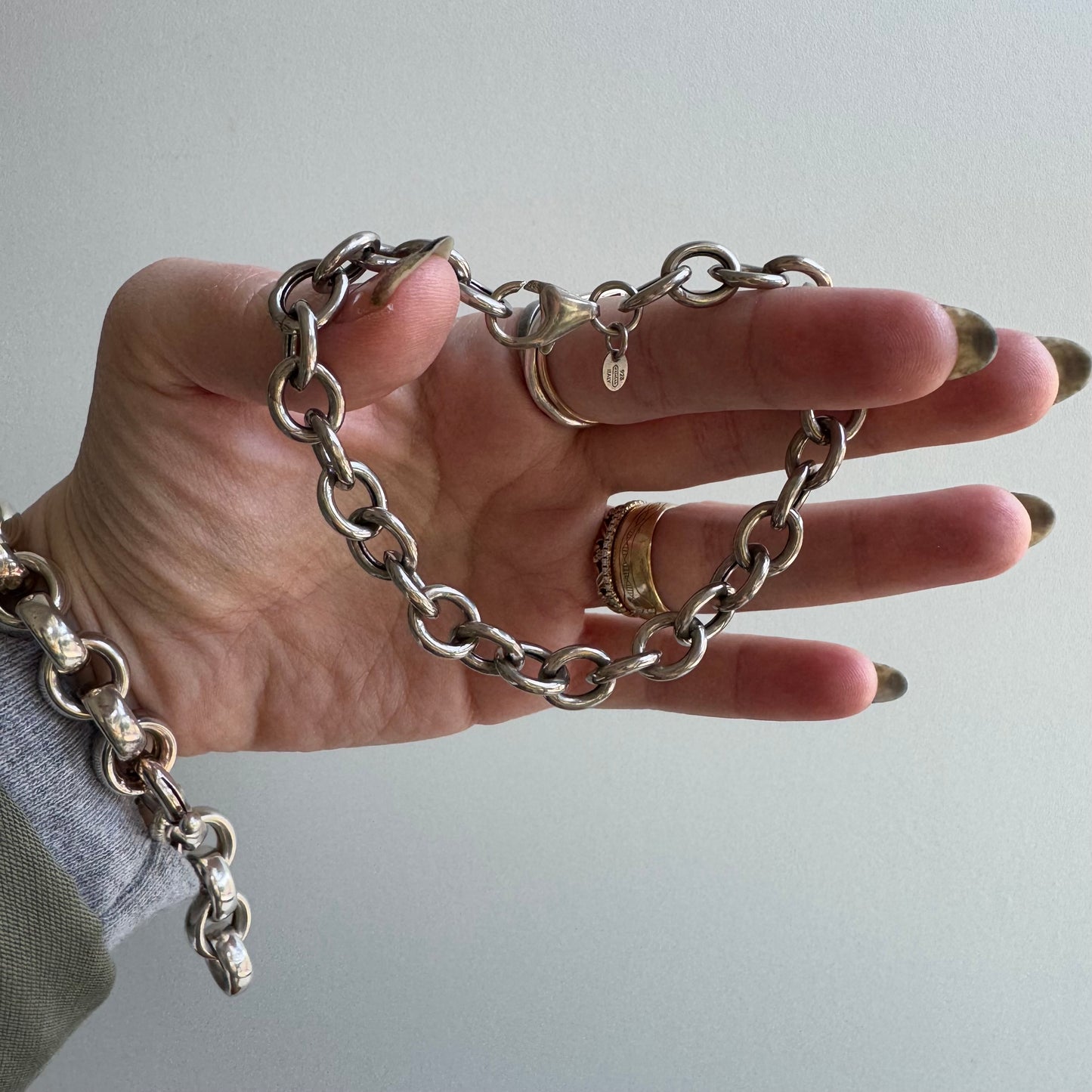 V I N T A G E // charming chain / sterling silver hollow cable link chain bracelet / 8", 10g