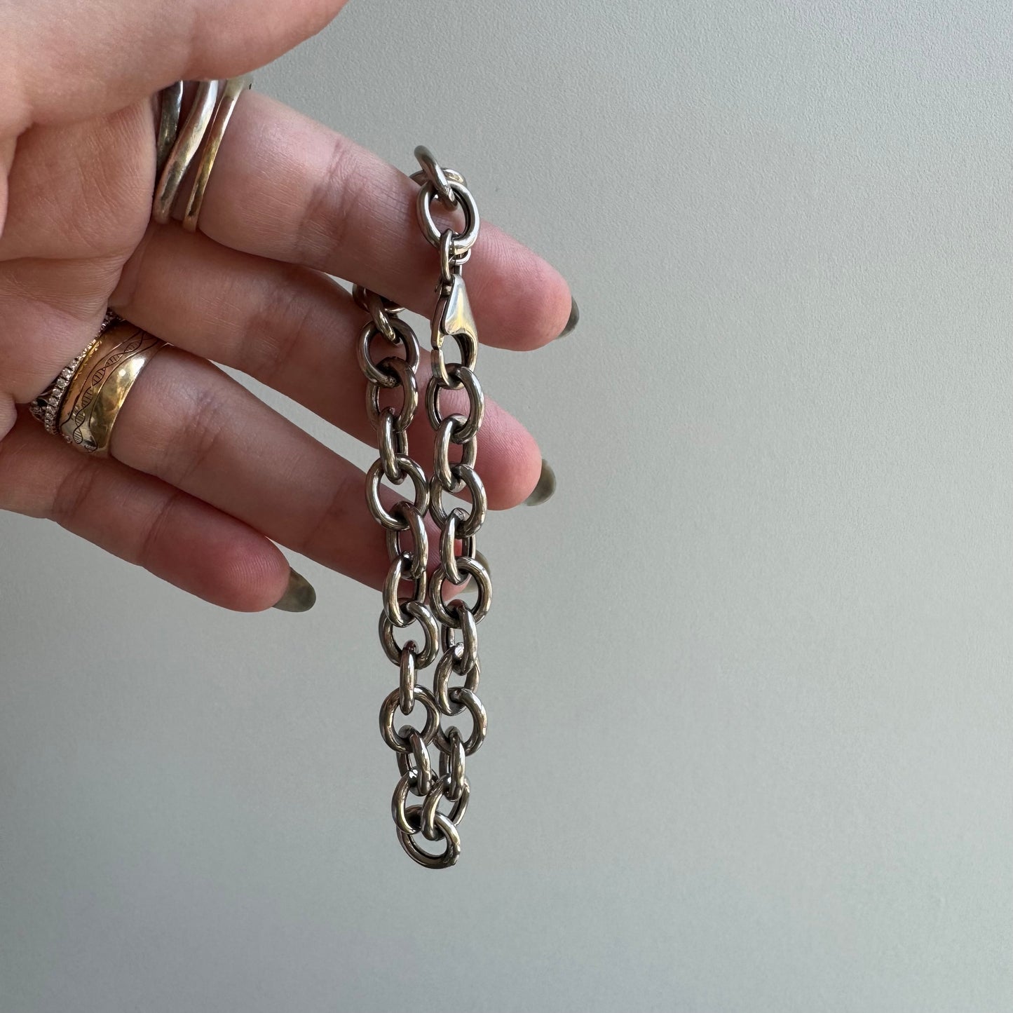 V I N T A G E // charming chain / sterling silver hollow cable link chain bracelet / 8", 10g