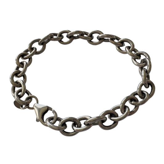 V I N T A G E // charming chain / sterling silver hollow cable link chain bracelet / 8", 10g