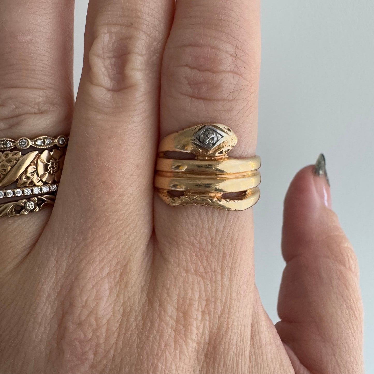 A N T I Q U E // wrap around friend / 10k and diamond wrap around snake ring / size 6.5ish