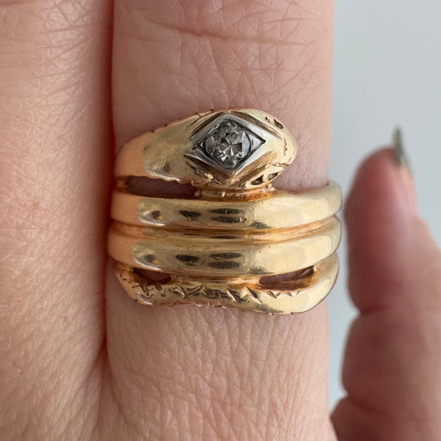 A N T I Q U E // wrap around friend / 10k and diamond wrap around snake ring / size 6.5ish