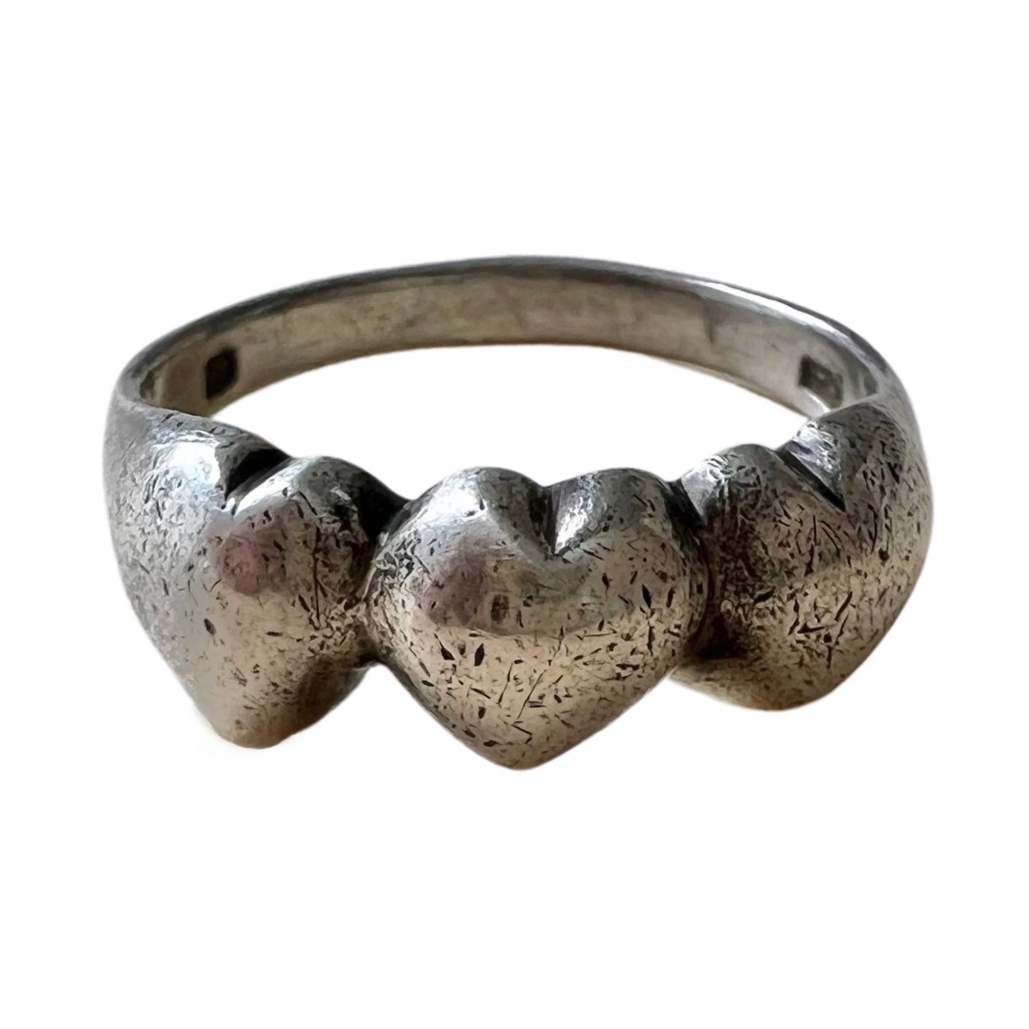 V I N T A G E // past present and future love / sterling silver heart trilogy ring / size 7