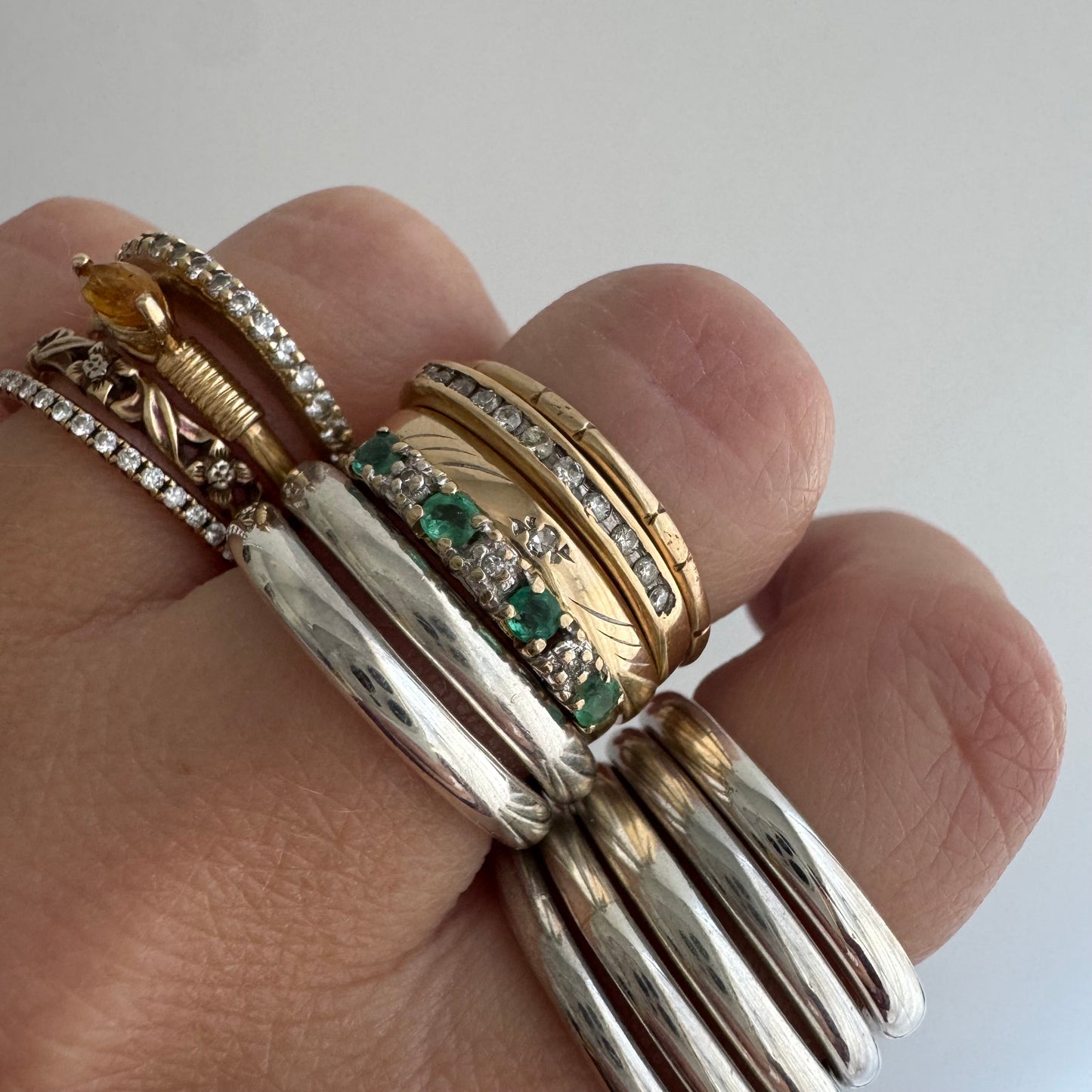 V I N T A G E // eleven sparkles / 14k yellow gold and 11 channel set diamonds / half eternity band / size 7.5