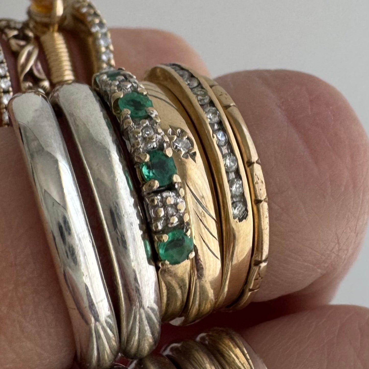 V I N T A G E // eleven sparkles / 14k yellow gold and 11 channel set diamonds / half eternity band / size 7.5