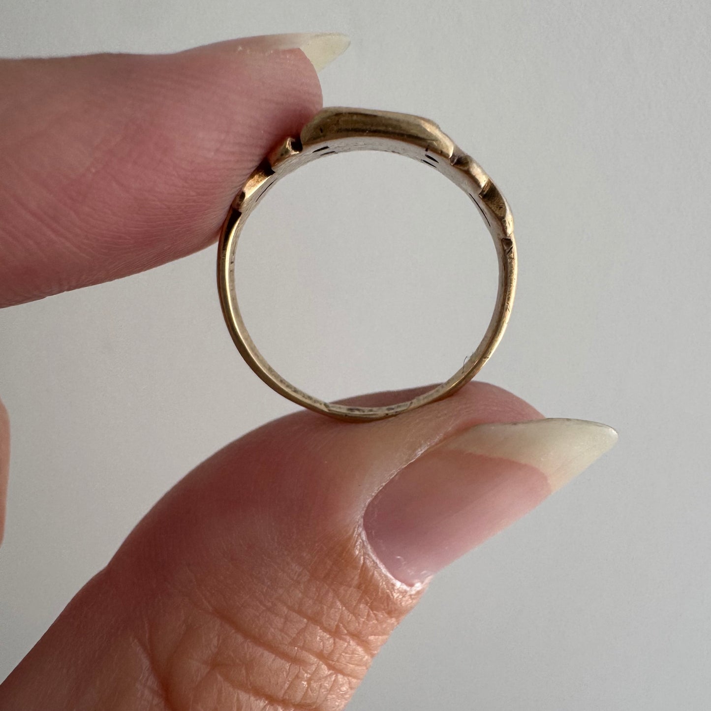 reimagined V I N T A G E // treasure seeker / 10k rosy gold signet with new crow engraving and diamond / size 4.5