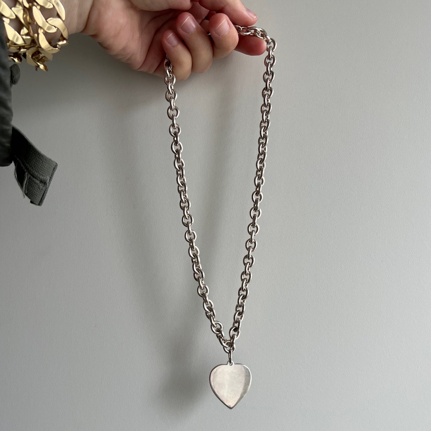 V I N T A G E // finest heart / super chunky silver cable chain and heart necklace / 18.5", 72g