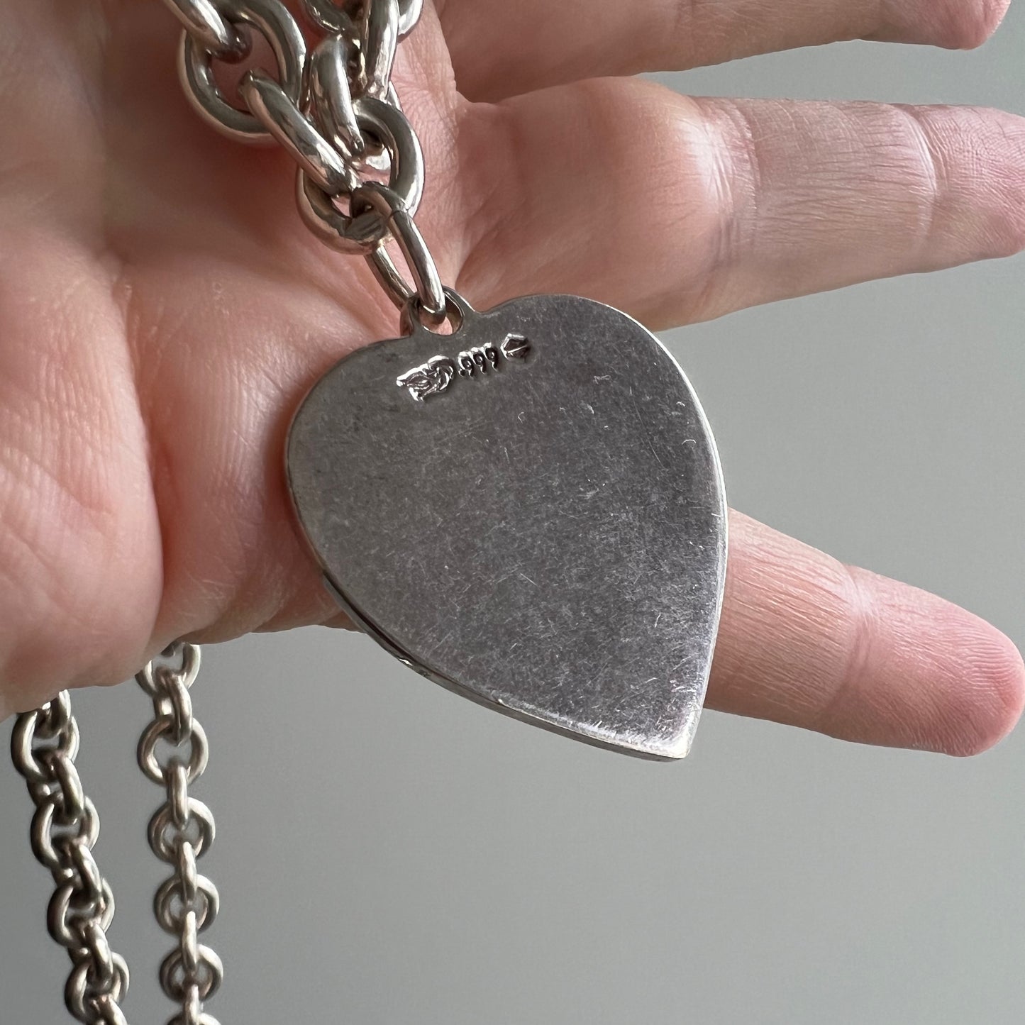 V I N T A G E // finest heart / super chunky silver cable chain and heart necklace / 18.5", 72g