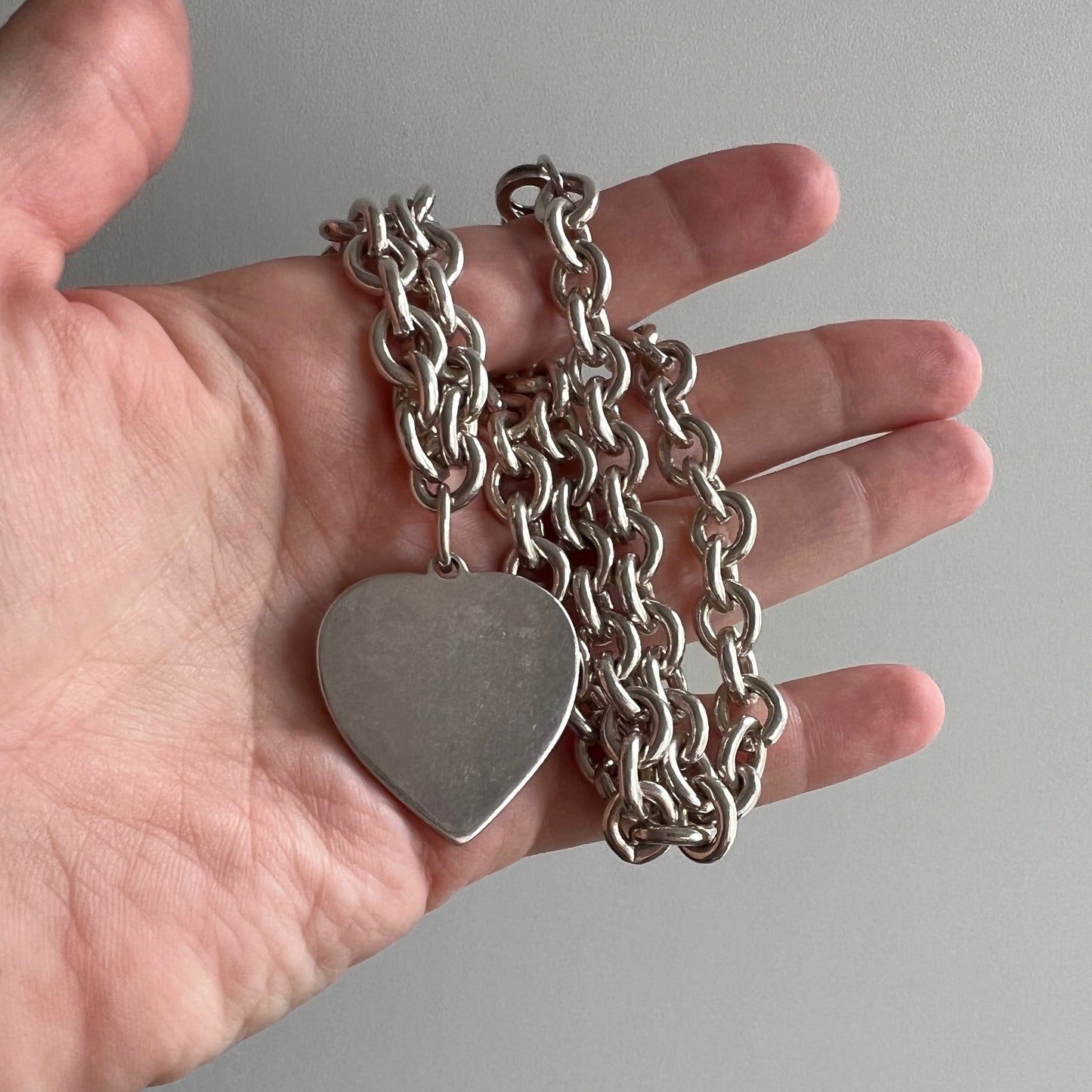 V I N T A G E // finest heart / super chunky silver cable chain and heart necklace / 18.5", 72g