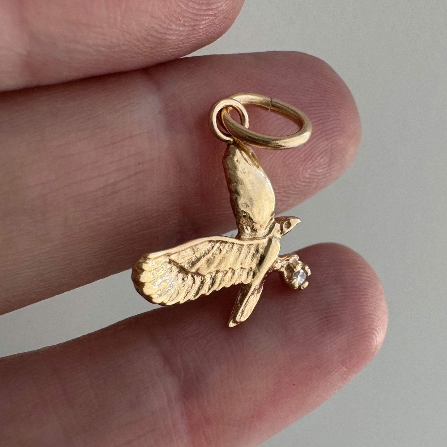 reimagined V I N T A G E // sparkly catch / 14k yellow gold bird in flight with a diamond prize / tie tack conversion pendant
