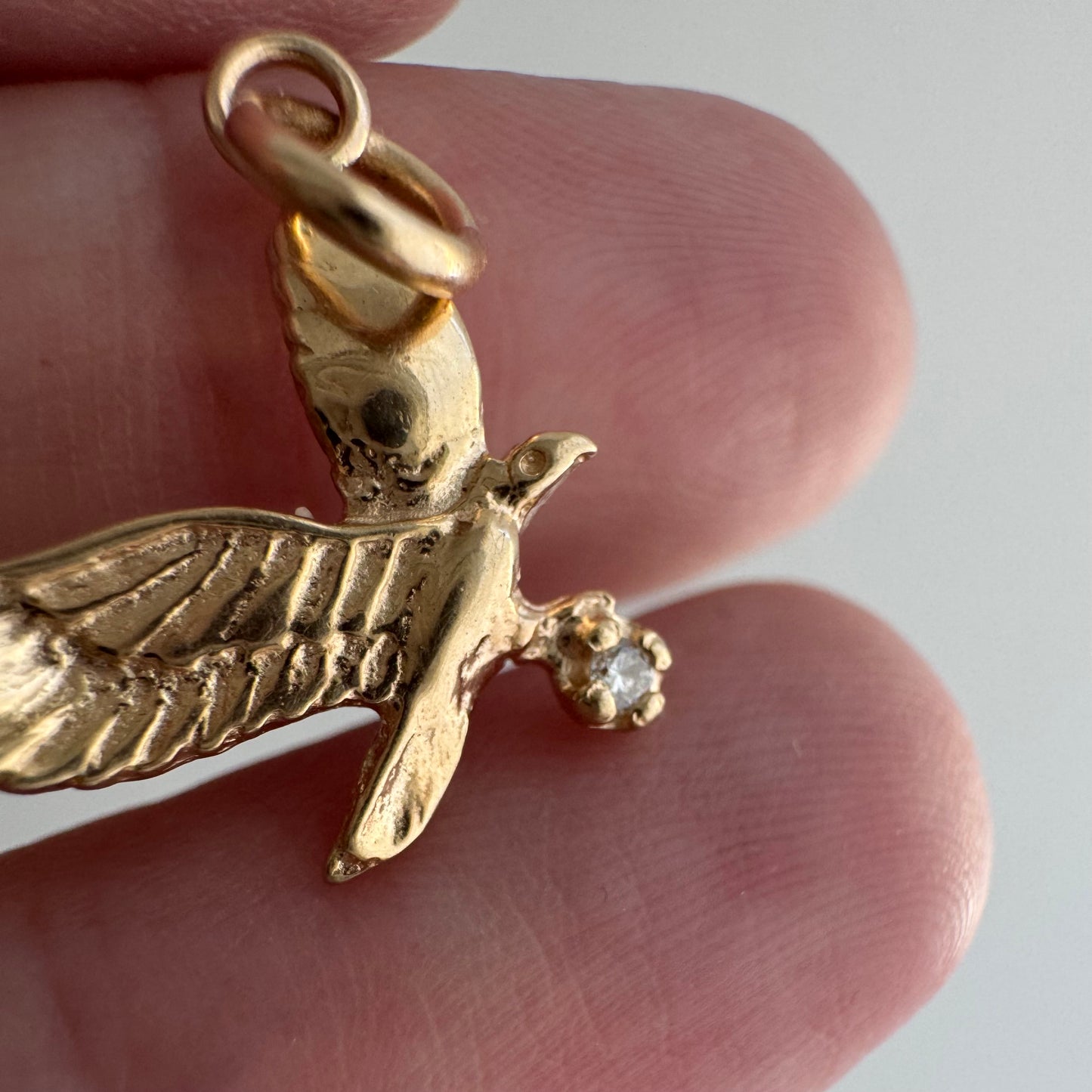 reimagined V I N T A G E // sparkly catch / 14k yellow gold bird in flight with a diamond prize / tie tack conversion pendant